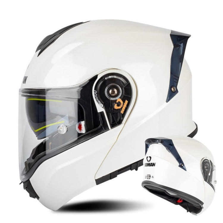 SOMAN Racing Motorcycle Double Lens Riding Safety Helmet, Size: M(Pearl White) - free shipping - PMC TechLife - Order now!