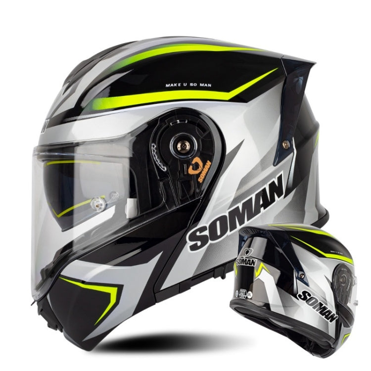 SOMAN Racing Motorcycle Double Lens Riding Safety Helmet, Size: XL(Silver Gray Yellow Vision) - Helmets by SOMAN | Online Shopping South Africa | PMC Jewellery | Buy Now Pay Later Mobicred