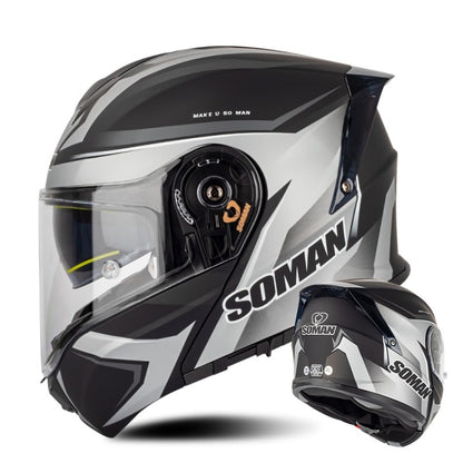 SOMAN Racing Motorcycle Double Lens Riding Safety Helmet, Size: XXL(Silver Gray Black Vision) - Helmets by SOMAN | Online Shopping South Africa | PMC Jewellery | Buy Now Pay Later Mobicred