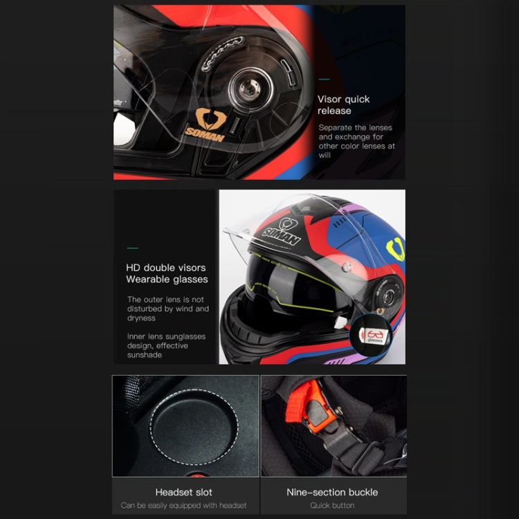 SOMAN Racing Motorcycle Double Lens Riding Safety Helmet, Size: M(Pearl White) - free shipping - PMC TechLife - Order now!