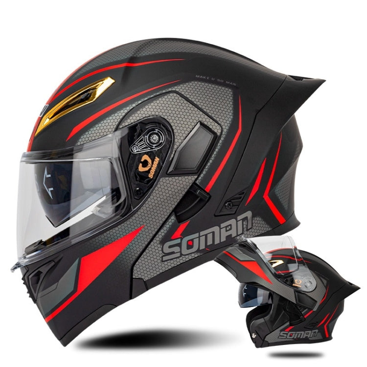SOMAN Motorcycle Dual Lens Riding Peel-Off Full Coverage Helmet, Size: S(Black Red Track) - free shipping - PMC TechLife - Order now!