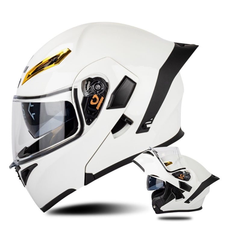SOMAN Motorcycle Dual Lens Riding Peel-Off Full Coverage Helmet, Size: S(Pearl White) - free shipping - PMC TechLife - Order now!