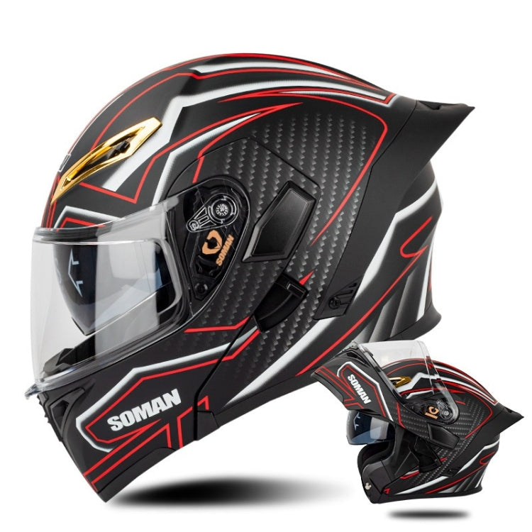 SOMAN Motorcycle Dual Lens Riding Peel-Off Full Coverage Helmet, Size: XL(Matt Black Red) - Helmets by SOMAN | Online Shopping South Africa | PMC Jewellery | Buy Now Pay Later Mobicred