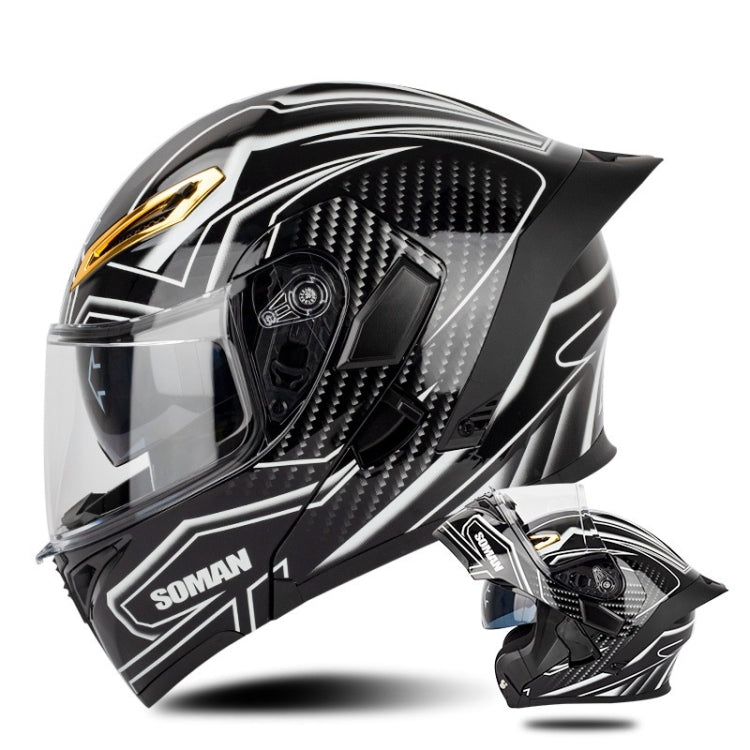 SOMAN Motorcycle Dual Lens Riding Peel-Off Full Coverage Helmet, Size: XXL(Bright Black White) - Helmets by SOMAN | Online Shopping South Africa | PMC TechLife | Buy Now Pay Later Mobicred
