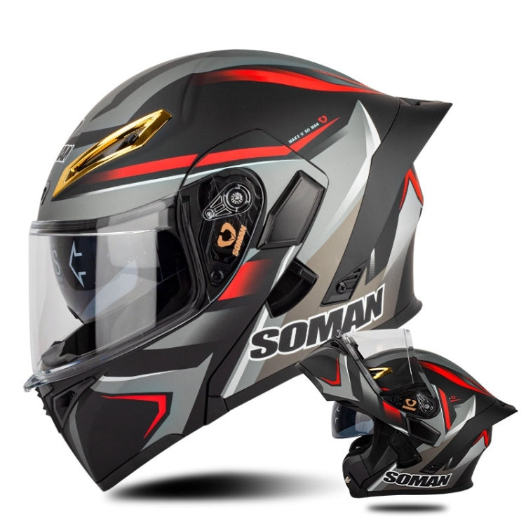 SOMAN Motorcycle Dual Lens Riding Peel-Off Full Coverage Helmet, Size: XXL(Red Gray Vision) - Helmets by SOMAN | Online Shopping South Africa | PMC Jewellery | Buy Now Pay Later Mobicred