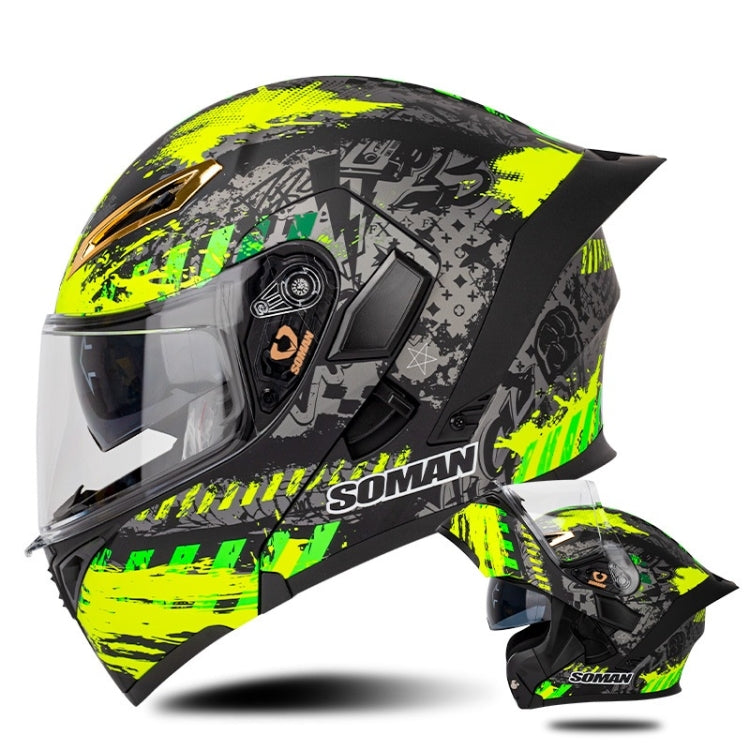 SOMAN Motorcycle Dual Lens Riding Peel-Off Full Coverage Helmet, Size: XXL(Black Fluorescent Yellow Spark) - free shipping - PMC TechLife - Order now!