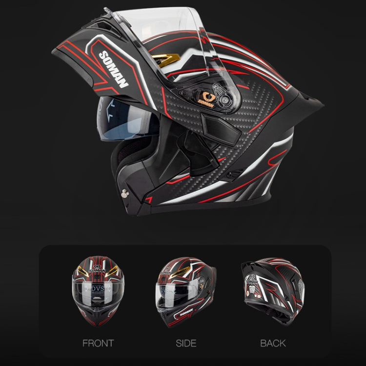 SOMAN Motorcycle Dual Lens Riding Peel-Off Full Coverage Helmet, Size: L(Red Gray Vision) - free shipping - PMC TechLife - Order now!