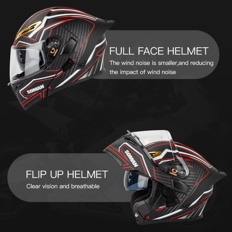 SOMAN Motorcycle Dual Lens Riding Peel-Off Full Coverage Helmet, Size: L(Bright Black) - Helmets by SOMAN | Online Shopping South Africa | PMC Jewellery | Buy Now Pay Later Mobicred