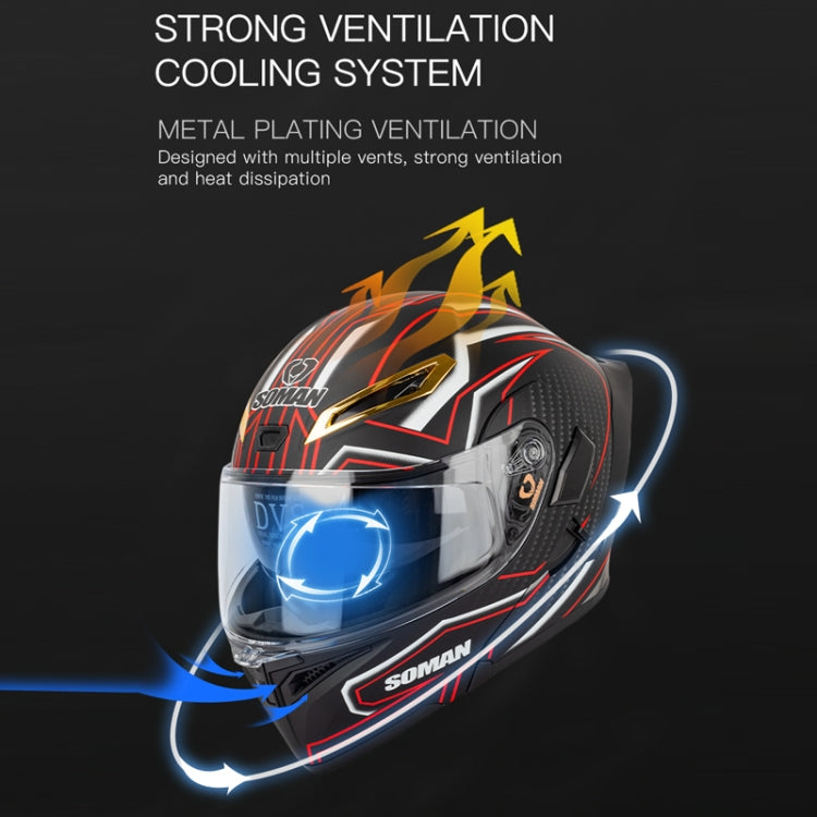 SOMAN Motorcycle Dual Lens Riding Peel-Off Full Coverage Helmet, Size: XXL(Black Red Track) - Helmets by SOMAN | Online Shopping South Africa | PMC TechLife | Buy Now Pay Later Mobicred
