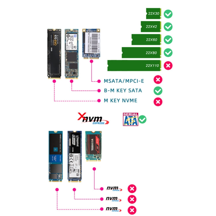 ENCNF2S-N01 NGFF To SATA3 Transfer Card M.2 KEY B-M SSD To 6Gbps Interface Conversion Adapter With SATA 22pin Cable - Add-on Cards by PMC TechLife | Online Shopping South Africa | PMC TechLife