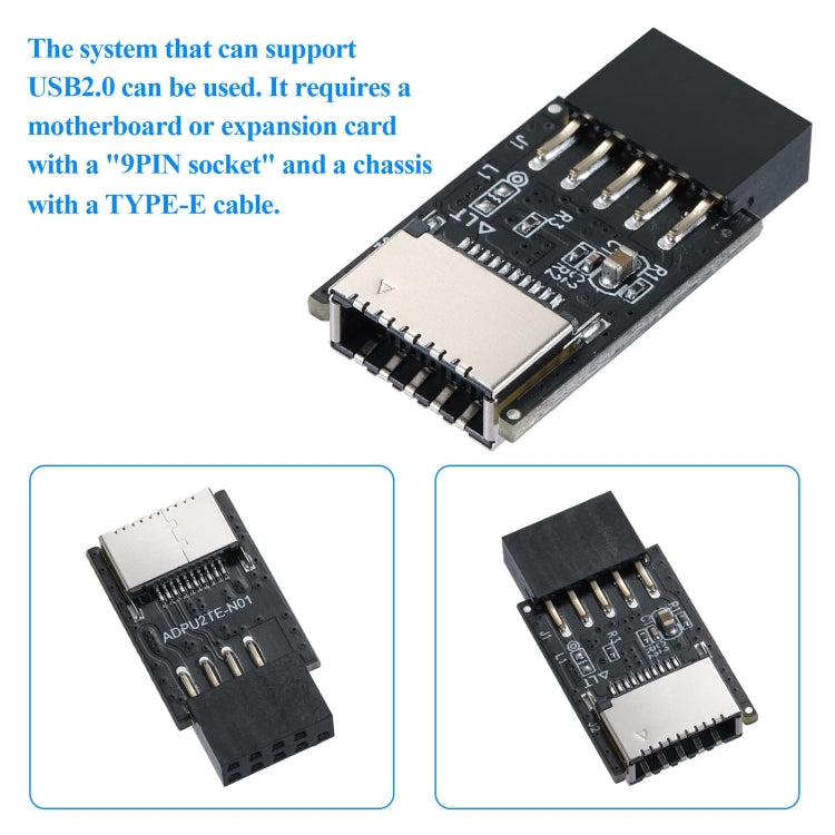 USB 2.0 Front Panel Header USB 9pin To USB 2.0 Type-E Internal Adapter - Add-on Cards by PMC TechLife | Online Shopping South Africa | PMC TechLife