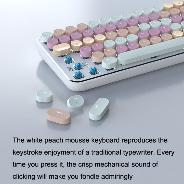 Ajazz K840T 84-Key Wireless/Bluetooth/Wired Three-Mode Round Key Punk Keycap Mechanical Keyboard Red Shaft (White Peach Mousse) - Wireless Keyboard by Ajazz | Online Shopping South Africa | PMC Jewellery | Buy Now Pay Later Mobicred