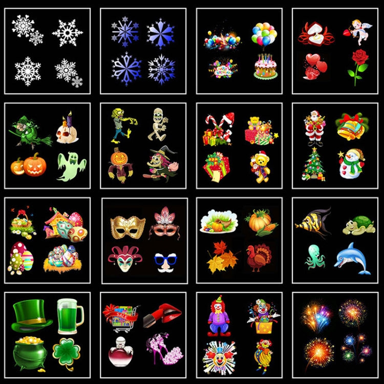 12 Cards UK Plug Color Card Pattern 9W Christmas Projection Light Remote Control Snow Light - Christmas Decoration Lamps by PMc TechLife | Online Shopping South Africa | PMc TechLife | Buy Now Pay Later Mobicred