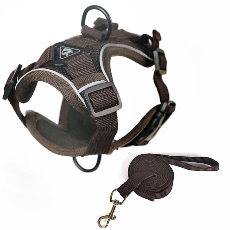 Pet Vest Harness + Traction Rope Set Reflective Breathable Dog Cat Harness, Size: S(Coffee) - Leashes by PMC TechLife | Online Shopping South Africa | PMC TechLife