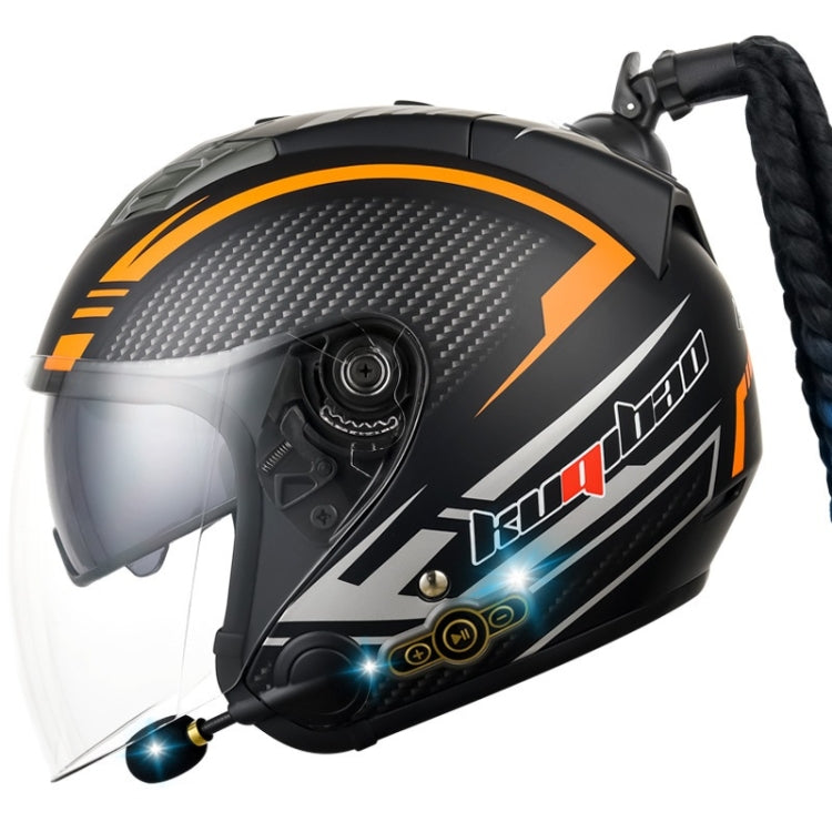 KUQIBAO Motorcycle Bluetooth Headset Double Lens Helmet With Braid, Size: XXL(Fruits Black Phantom Fiber) - free shipping - PMC TechLife - Order now!