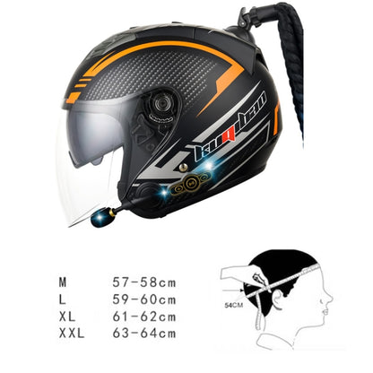 KUQIBAO Motorcycle Bluetooth Headset Double Lens Helmet With Braid, Size: L(Bright Black Phantom Fiber) - Helmets by KUQIBAO | Online Shopping South Africa | PMC Jewellery | Buy Now Pay Later Mobicred