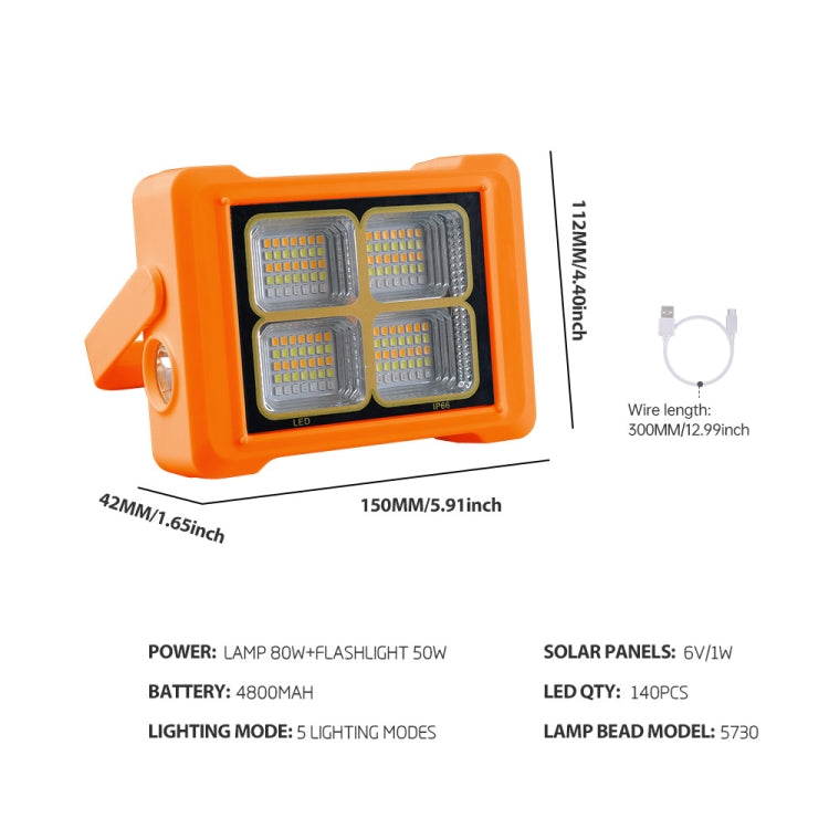 Solar Flood Light Portable Flashlight Emergency Work Light(Orange) - Floodlights by PMc TechLife | Online Shopping South Africa | PMc TechLife | Buy Now Pay Later Mobicred