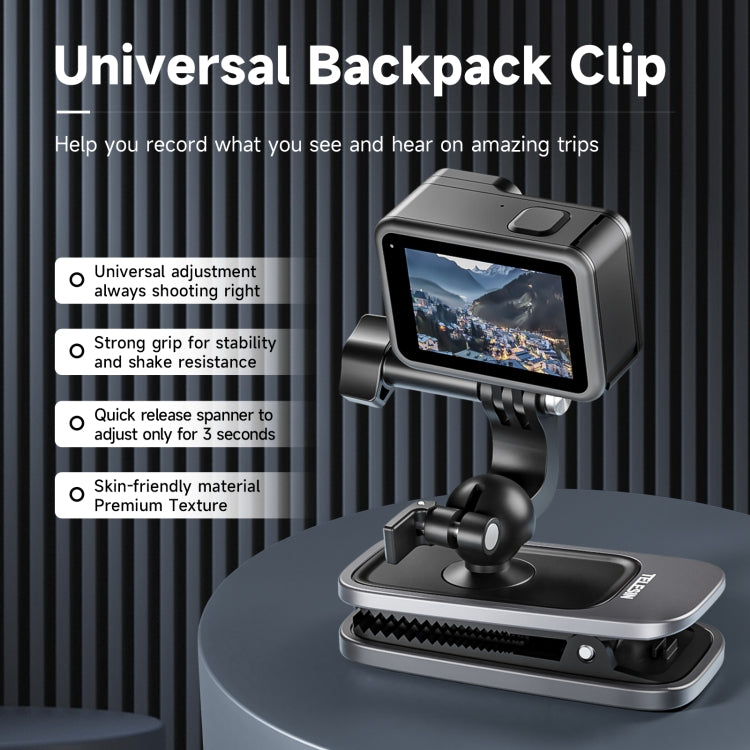 TELESIN 360 Degree Rotation Backpack Clip Clamp Mount For Action Camera - Backpack Clip by TELESIN | Online Shopping South Africa | PMC Jewellery | Buy Now Pay Later Mobicred