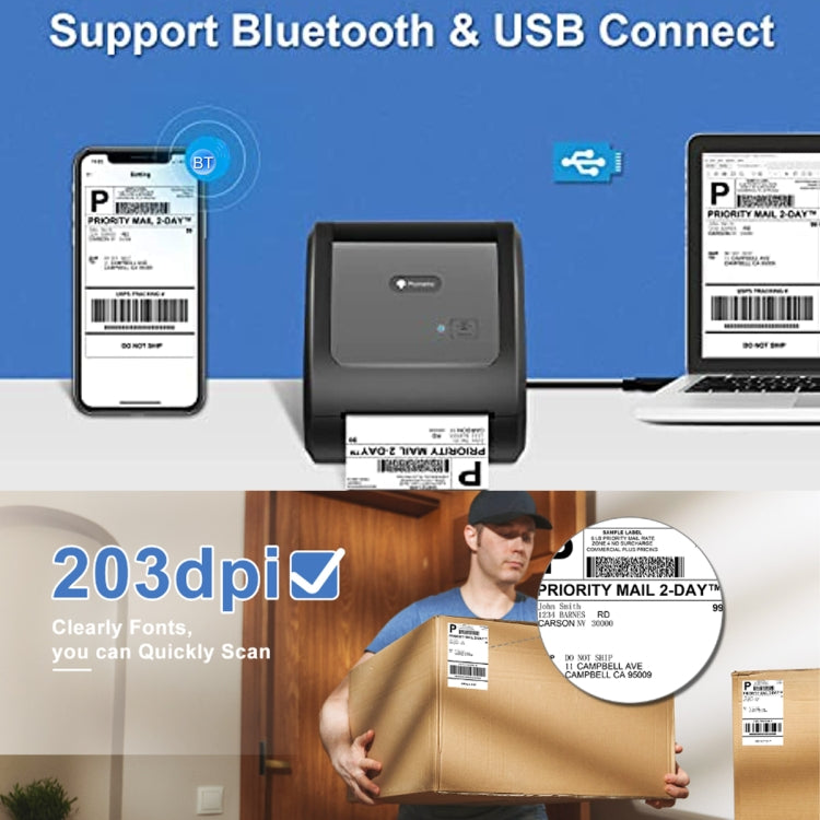Phomemo D520-BT Bluetooth Thermal Shipping Label Printer Wireless Desktop Printer For Barcode Address Labels, Size: EU(Purple White) - free shipping - PMC TechLife - Order now!