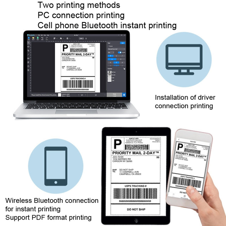 Phomemo PM241-BT Bluetooth Address Label Printer Thermal Shipping Package Label Maker, Size: US(White Purple) - Printer by Phomemo | Online Shopping South Africa | PMC Jewellery | Buy Now Pay Later Mobicred