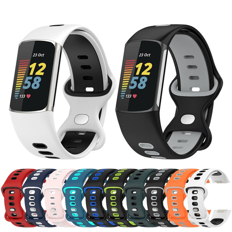 For Fitbit Charge 5 Smart Watch Sports Waterproof Two-Color Silicone Band(Blue White) - Watch Bands by PMC TechLife | Online Shopping South Africa | PMC TechLife | Buy Now Pay Later Mobicred