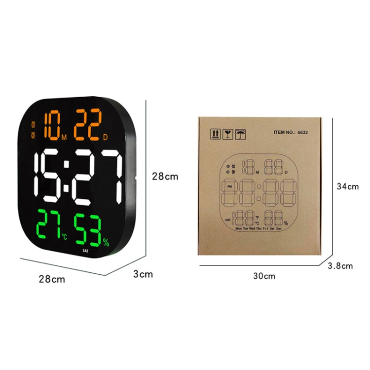 13-Inch LED Acrylic Electronic Clock Large-Screen Square Wall Clock With Timing Temperature Humidity(6632 White Red) - Wall Clock by PMC Jewellery | Online Shopping South Africa | PMC Jewellery