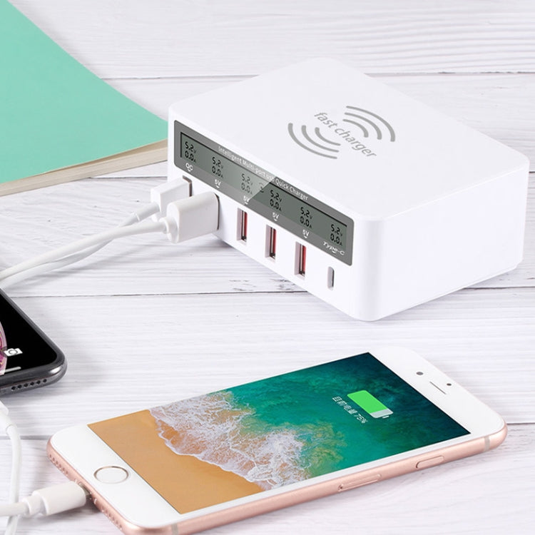 818F 5 USB Ports + Type-C Multifunctional Multi-Port Wireless Charger, Style: UK Plug (White) - Multifunction Charger by PMC TechLife | Online Shopping South Africa | PMC TechLife | Buy Now Pay Later Mobicred