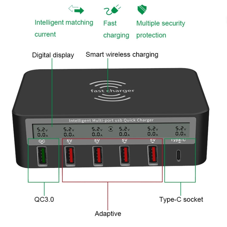 818F 5 USB Ports + Type-C Multifunctional Multi-Port Wireless Charger, Style: US Plug (White) - Multifunction Charger by PMC TechLife | Online Shopping South Africa | PMC TechLife | Buy Now Pay Later Mobicred