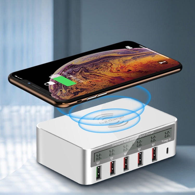 818F 5 USB Ports + Type-C Multifunctional Multi-Port Wireless Charger, Style: US Plug (White) - Multifunction Charger by PMC TechLife | Online Shopping South Africa | PMC TechLife | Buy Now Pay Later Mobicred