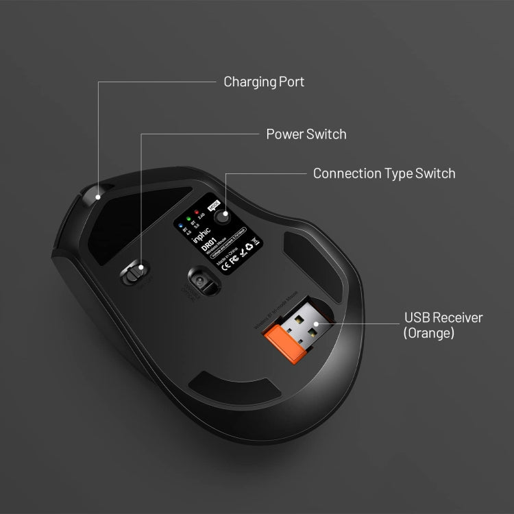 Inphic DR01 Bluetooth 3 Mode Wireless Mouse Charging Quiet Office Game Laptop Computer Home Use(Black) - free shipping - PMC Jewellery - Order now!