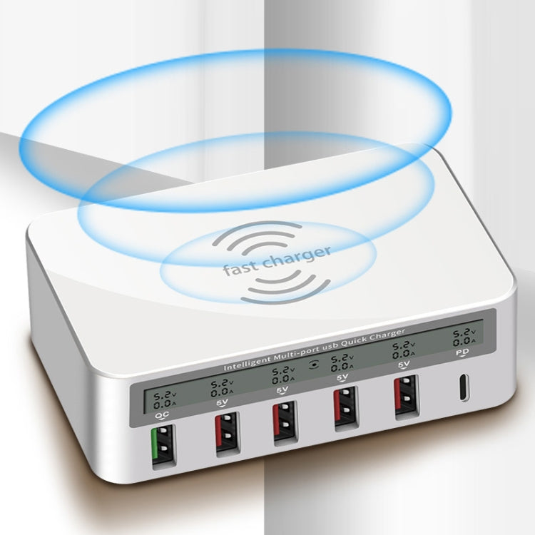 818PF 5 USB Ports + Type-C Smart Digital Display Wireless Phone Charger, Style: AU Plug (Black) - Multifunction Charger by PMC TechLife | Online Shopping South Africa | PMC TechLife | Buy Now Pay Later Mobicred