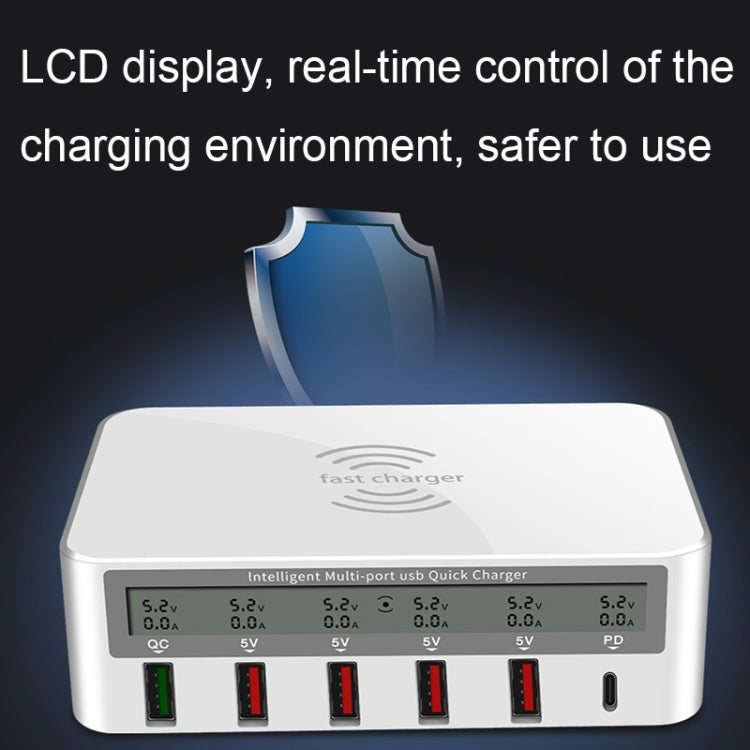 818PF 5 USB Ports + Type-C Smart Digital Display Wireless Phone Charger, Style: AU Plug (Black) - Multifunction Charger by PMC TechLife | Online Shopping South Africa | PMC TechLife | Buy Now Pay Later Mobicred
