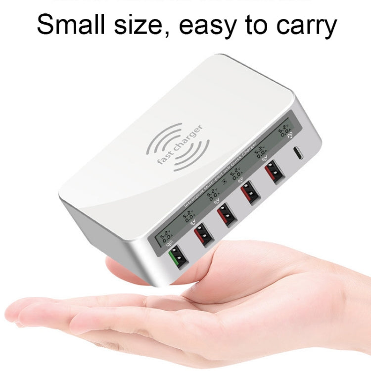 818PF 5 USB Ports + Type-C Smart Digital Display Wireless Phone Charger, Style: UK Plug (White) - Multifunction Charger by PMC TechLife | Online Shopping South Africa | PMC TechLife | Buy Now Pay Later Mobicred