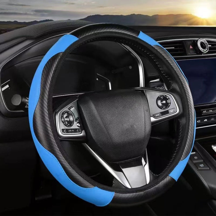 38cm Carbon Fiber Elastic Leather Without Inner Ring Car Steering Wheel Cover, Color: Blue - Steering Wheel Accessories by PMC TechLife | Online Shopping South Africa | PMC TechLife | Buy Now Pay Later Mobicred