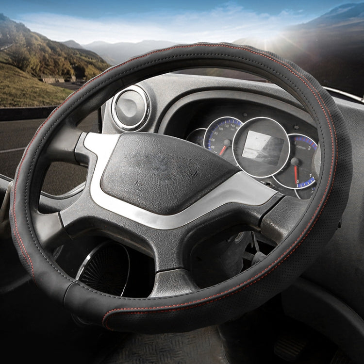 50cm Leather Truck Steering Wheel Cover(Black Red Line) - Steering Wheel Accessories by PMC TechLife | Online Shopping South Africa | PMC TechLife | Buy Now Pay Later Mobicred