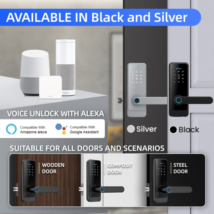 C89 Smart Fingerprint Password Lock Home Indoor Door TUYA System Lock(Silver) - Door Lock by PMc TechLife | Online Shopping South Africa | PMc TechLife | Buy Now Pay Later Mobicred