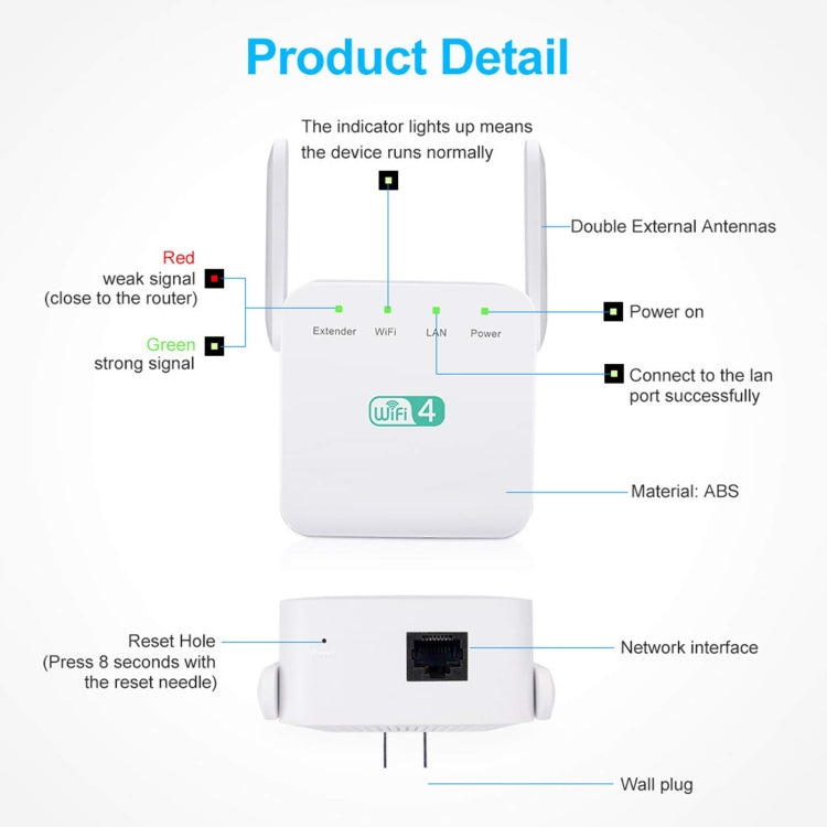 2.4G 300M Wi-Fi Amplifier Long Range WiFi Repeater Wireless Signal Booster EU Plug Black - Broadband Amplifiers by PMC Jewellery | Online Shopping South Africa | PMC Jewellery