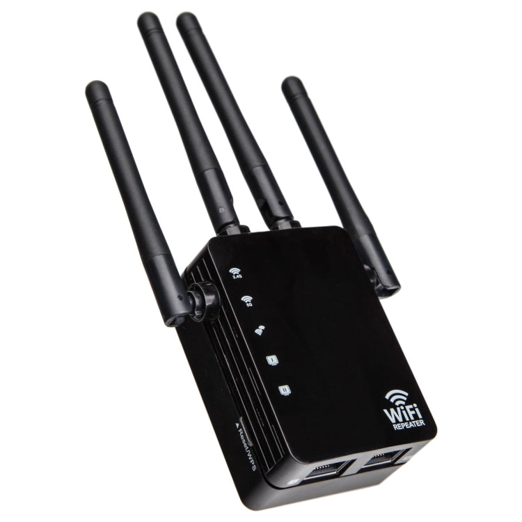 5G/2.4G 1200Mbps WiFi Range Extender WiFi Repeater With 2 Ethernet Ports EU Plug Black - Broadband Amplifiers by PMC TechLife | Online Shopping South Africa | PMC TechLife