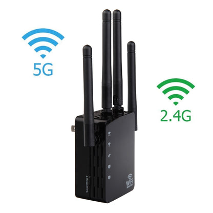 5G/2.4G 1200Mbps WiFi Range Extender WiFi Repeater With 2 Ethernet Ports US Plug Black - Broadband Amplifiers by PMC Jewellery | Online Shopping South Africa | PMC Jewellery