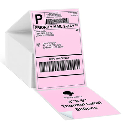 500sheets 4×6 Inch Stickers Thermal Label Paper For Phomemo PM-246S / PM-241BT / D520BT, Style: Folding Pink - Printer Accessories by PMC Jewellery | Online Shopping South Africa | PMC Jewellery | Buy Now Pay Later Mobicred