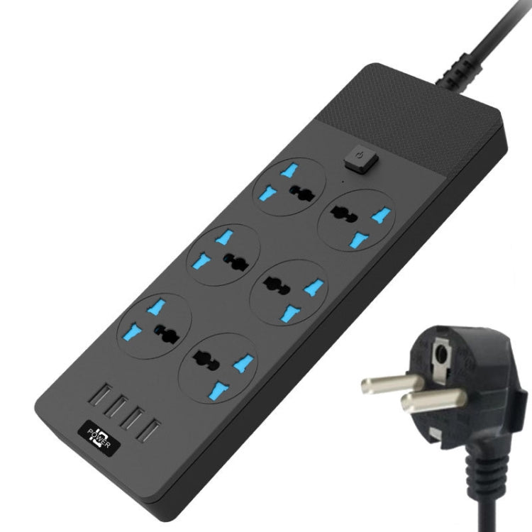 TB-T12 3000W 2m 4-USB Ports + 6-Jacks Multifunctional Flame-Retardant Socket With Switch(EU Plug) - Extension Socket by PMC TechLife | Online Shopping South Africa | PMC TechLife | Buy Now Pay Later Mobicred