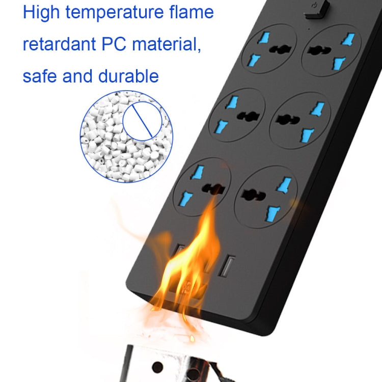 TB-T12 3000W 2m 4-USB Ports + 6-Jacks Multifunctional Flame-Retardant Socket With Switch(UK Plug) - Extension Socket by PMC Jewellery | Online Shopping South Africa | PMC Jewellery | Buy Now Pay Later Mobicred