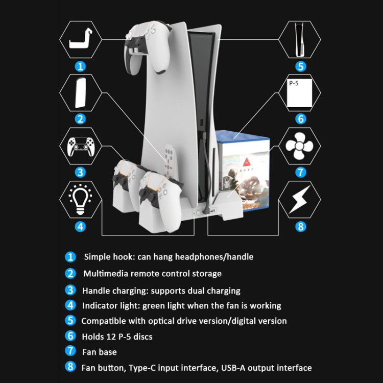 For PS5 iplay Dual-seat Charging and Cooling Base Bracket Storage Rack(White) - Holder by iplay | Online Shopping South Africa | PMC Jewellery | Buy Now Pay Later Mobicred