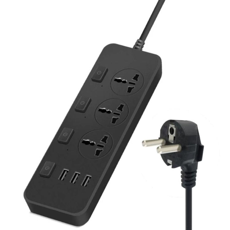 T14 2m 2500W 3 Plugs + 3-USB Ports Multifunctional Socket With Switch, Specification: EU Plug (Black) - Extension Socket by PMC TechLife | Online Shopping South Africa | PMC TechLife | Buy Now Pay Later Mobicred