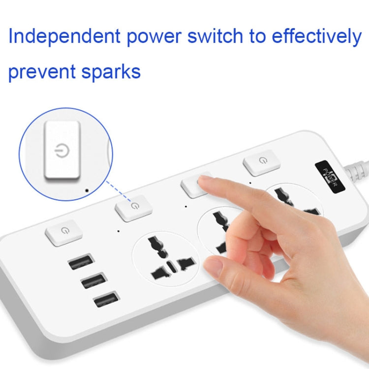T14 2m 2500W 3 Plugs + 3-USB Ports Multifunctional Socket With Switch, Specification: US Plug (White) - Extension Socket by PMC TechLife | Online Shopping South Africa | PMC TechLife | Buy Now Pay Later Mobicred