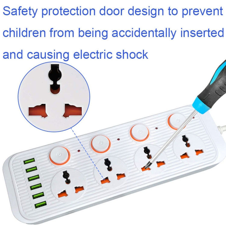 A05 2m 3000W 4 Plugs + 6-USB Ports Multifunctional Flame-Retardant Socket With Switch(UK Plug) - Extension Socket by PMC Jewellery | Online Shopping South Africa | PMC Jewellery | Buy Now Pay Later Mobicred