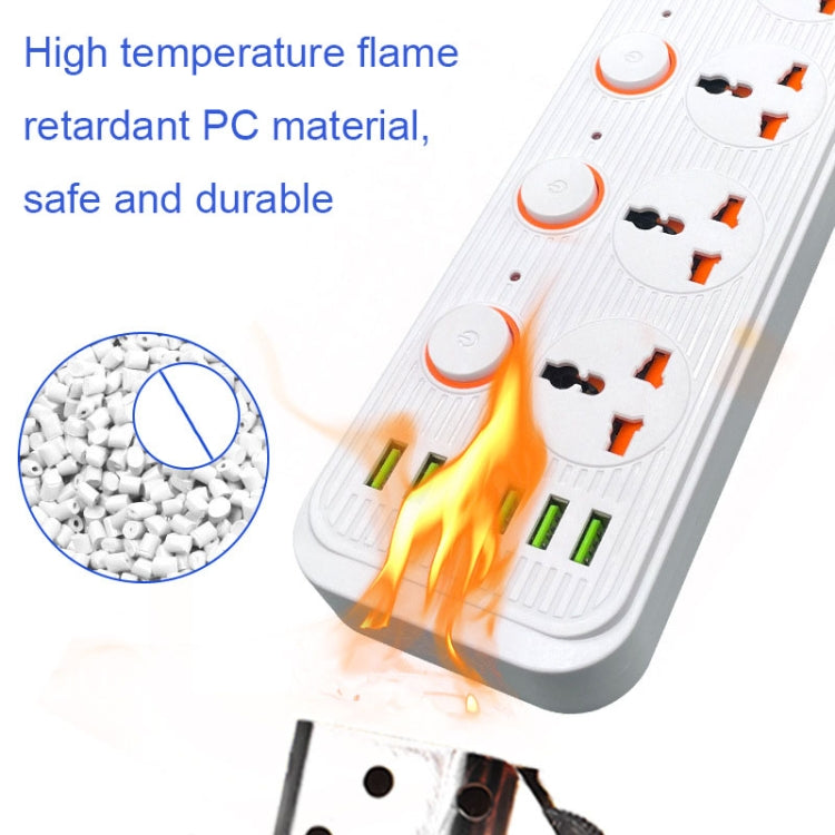 A05 2m 3000W 4 Plugs + 6-USB Ports Multifunctional Flame-Retardant Socket With Switch(UK Plug) - Extension Socket by PMC Jewellery | Online Shopping South Africa | PMC Jewellery | Buy Now Pay Later Mobicred