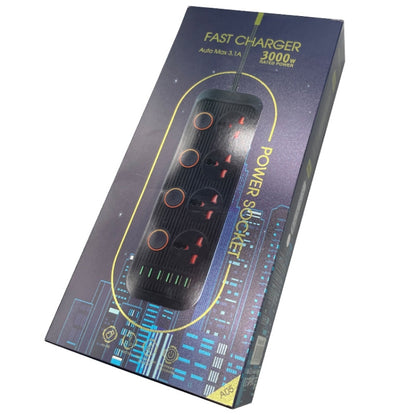 A05 2m 3000W 4 Plugs + 6-USB Ports Multifunctional Flame-Retardant Socket With Switch(US Plug) - Extension Socket by PMC Jewellery | Online Shopping South Africa | PMC Jewellery | Buy Now Pay Later Mobicred