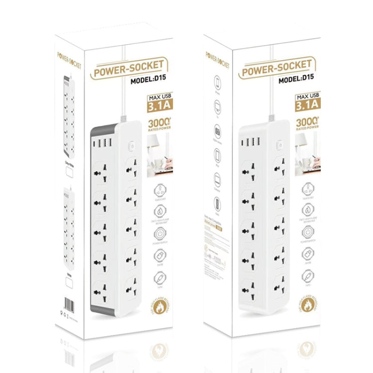 D15 2m 3000W 10 Plugs + PD + 3-USB Ports Vertical Socket With Switch, Specification: UK Plug - Extension Socket by PMC Jewellery | Online Shopping South Africa | PMC Jewellery | Buy Now Pay Later Mobicred