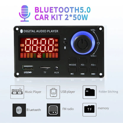 100W 12V TPA3116 Color Screen Power Amplifier Bluetooth Decoder Board With Recording Call(Silicone Remote Control) - Car MP3 & MP4 & MP5 by PMC Jewellery | Online Shopping South Africa | PMC Jewellery | Buy Now Pay Later Mobicred